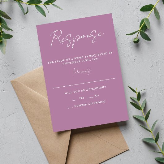Wahre Einfachheit 3 Script Minimal Lavendel Hochze RSVP Karte