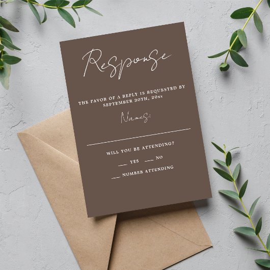 Wahre Einfachheit 3 Script Minimal Pilzhochzeit RSVP Karte