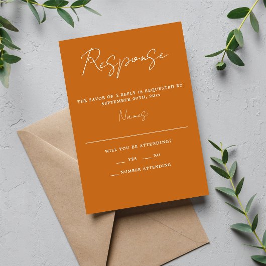 Wahre Einfachheit 3 Script Minimal Pumpkin Wedding RSVP Karte