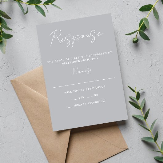 Wahre Einfachheit 3 Script Minimal Sterling Weddin RSVP Karte