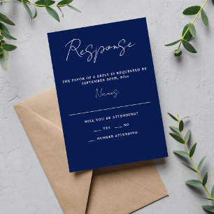 Wahre Einfachheit 3 Script Minimal Tinte Blue Wedd RSVP Karte