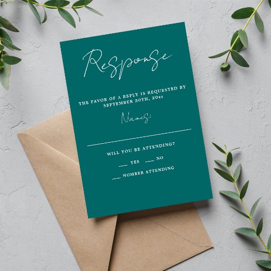 Wahre Einfachheit 3 Script Minimale Aquamarine Hoc RSVP Karte