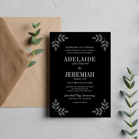 Wahre Einfachheit 6 Schwarze Hochzeit mit Flora Ei Einladung