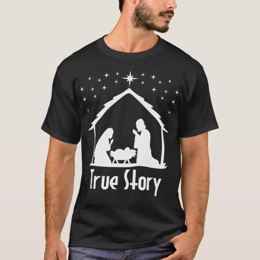 Wahre Geschichte Jesu Geburt Weihnachtsgeburt T-Shirt (Vorderseite)