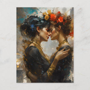 Wahre lesbische Liebhaber Blumen im Haar Postkarte