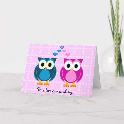 Wahre Liebe kommt mit... Owl Cartoon Card Karte (Vorderseite)