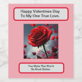 Wahre Liebe Rote Rose, Valentinstag Weinetikett (Einzelnes Label)