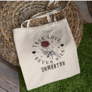 Wahre Liebe stirbt nie Valentins Skelett-Monogramm Tragetasche