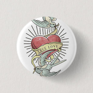 Wahre Liebe   Vintage-Tattoo-Vögel mit Herz Button