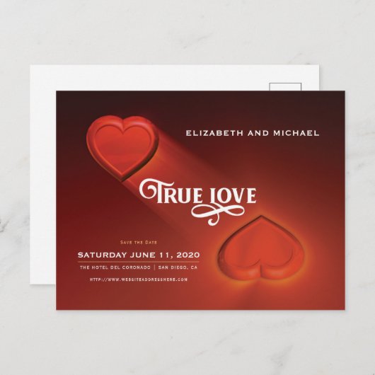 Wahre Liebe, zwei Herzen, Save the Date Postkarte (Vorne/Hinten)