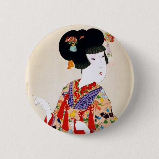 Wahre Schönheits-Vintager Japaner-Druck Button (Vorderseite)