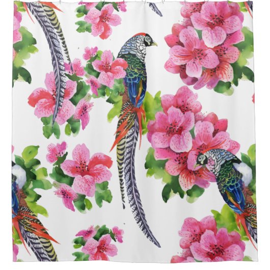 Während Bauern und tropisch rosa Blume Duschvorhang (Vorderseite)