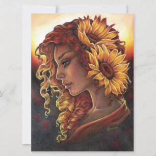 Während Sonnenblumen blühen Fantasy Woman Art Card