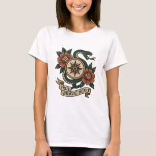 Wahres Tapferes Herz Kompass Rose Panel T-Shirt