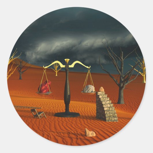 Wahrheitsskalen – Surrealer Wüstensymbolismus Runder Aufkleber (Vorderseite)