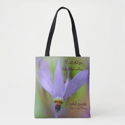 Wahrnehmung Inspiration Zitat Lila Blume Tasche (Vorderseite)