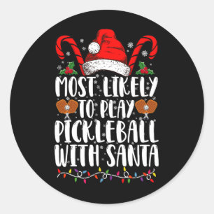 Wahrscheinlich spielt mit Santa Family Pickleball Runder Aufkleber