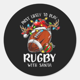 Wahrscheinlich spielt Rugby mit Santa Weihnachten Runder Aufkleber