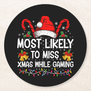 Wahrscheinlich Weihnachten beim Spielen zu verpass Runder Pappuntersetzer