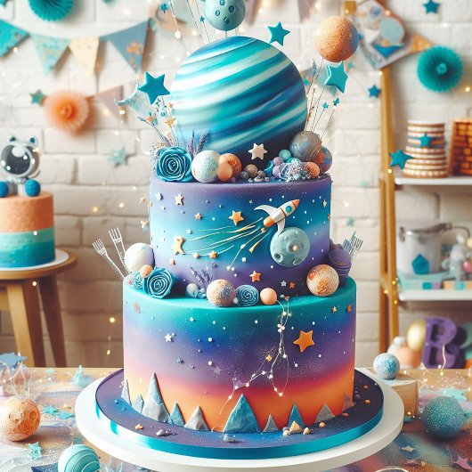 WÄHRUNGSPLANET THEMA KINDERGEBURTSTAG CAKE KARTE