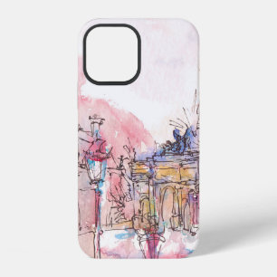 Wahrzeichen von Paris mit Wasserfarben an einem re iPhone 12 Hülle