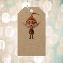 Waifish Girl Christmas Elf Kraft Gift Tags