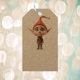 Waifish Girl Christmas Elf Kraft Gift Tags Geschenkanhänger