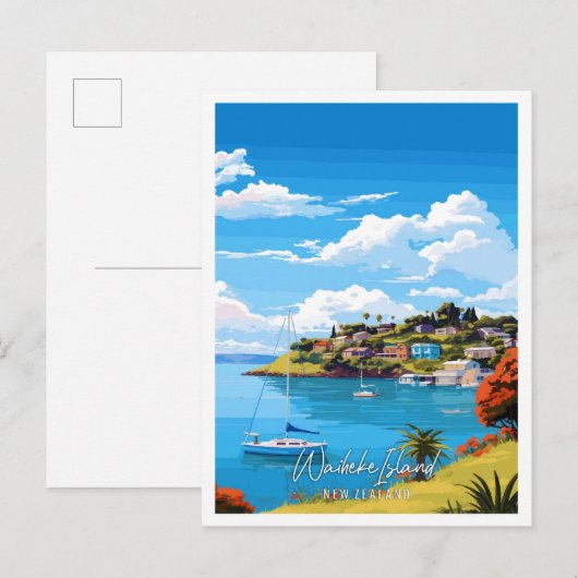 Waiheke Island Neuseeland Vintage Reise Postkarte (Vorne/Hinten)
