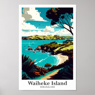 Waiheke Island NZ Travel Art Vintage Illustration Poster