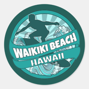 Waikiki Beach Hawaii aquamarine Logo-Aufkleber für Runder Aufkleber