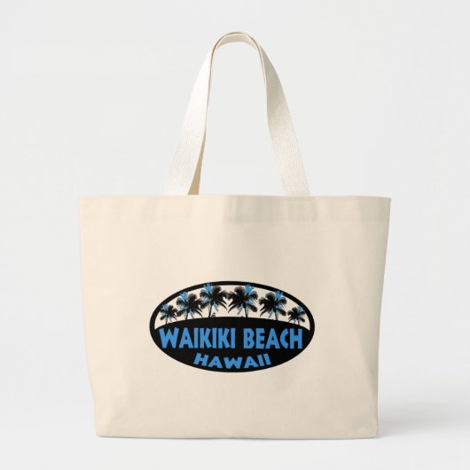 Waikiki Beach Hawaii blaue schwarze Handtüte Jumbo Stoffbeutel (Vorne)