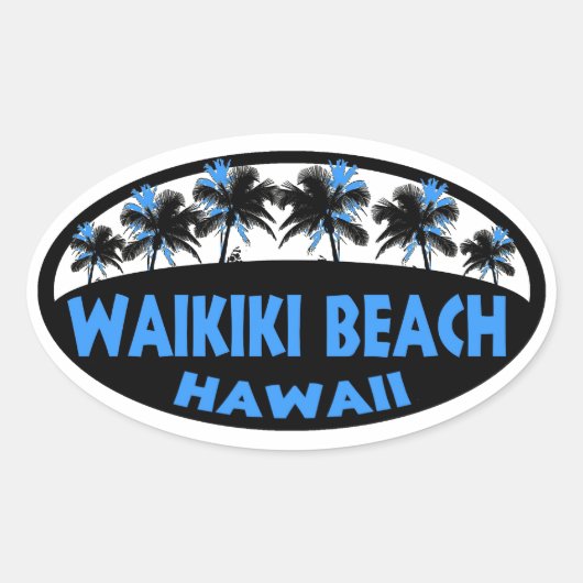 Waikiki Beach Hawaii blaue schwarze Palmen ovaler  Aufkleber (Vorderseite)