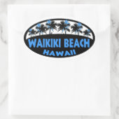 Waikiki Beach Hawaii blaue schwarze Palmen ovaler  Aufkleber (Tasche)