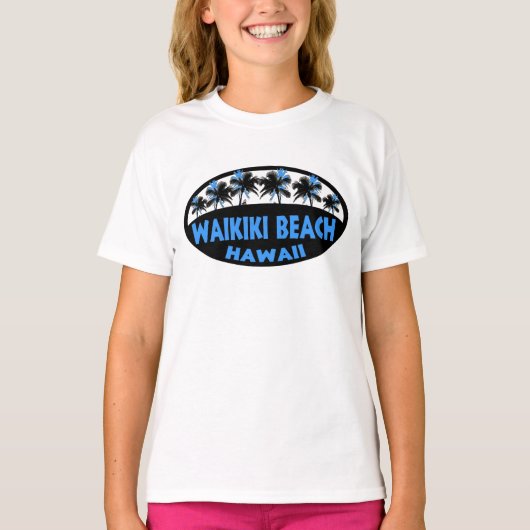 Waikiki Beach Hawaii blaues schwarzes Handhemd T-Shirt (Vorderseite)