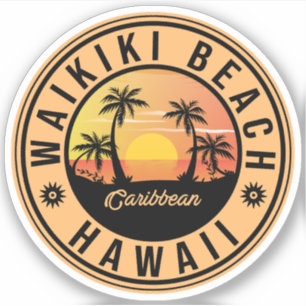Waikiki Beach - Hawaii Sunrise Palm tree Aufkleber