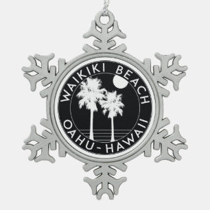 Waikiki Beach Hawaii Surfen Schneeflocken Zinn-Ornament