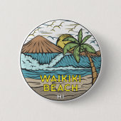 Waikiki Beach Hawaii Vintag Button (Vorderseite)