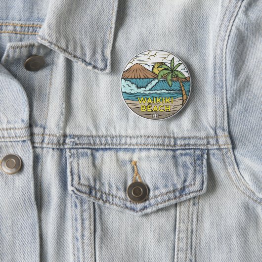 Waikiki Beach Hawaii Vintag Button (Beispiel)