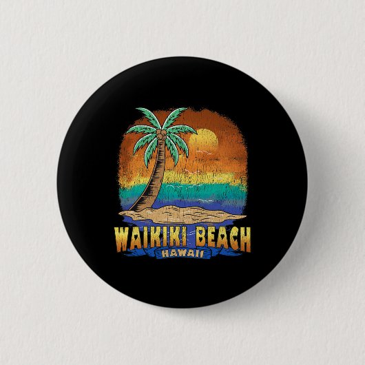 Waikiki Beach Hawaii Vintag geplagtes Souvenir Button (Vorderseite)