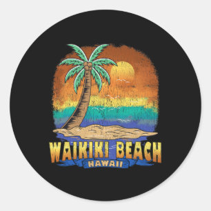 Waikiki Beach Hawaii Vintag geplagtes Souvenir Runder Aufkleber