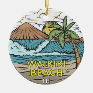 Waikiki Beach Hawaii Vintag Keramik Ornament
