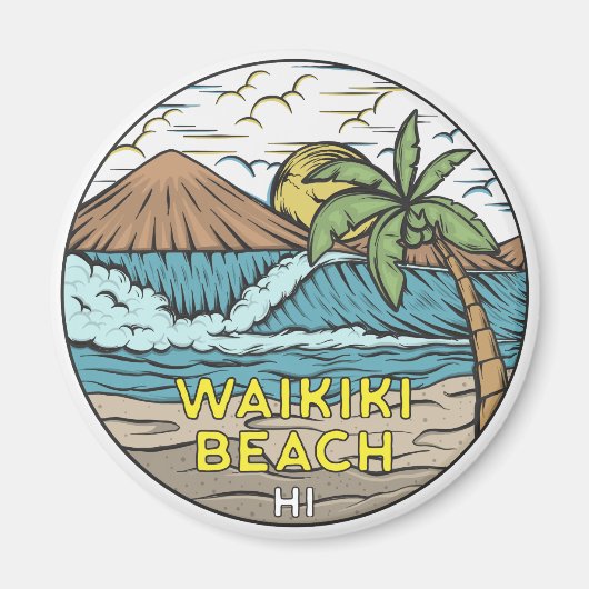 Waikiki Beach Hawaii Vintag Magnet (Vorne)