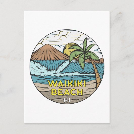 Waikiki Beach Hawaii Vintag Postkarte (Vorderseite)