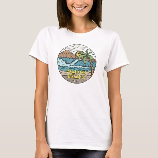 Waikiki Beach Hawaii Vintag T-Shirt (Vorderseite)
