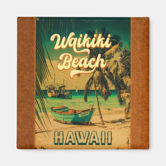 Waikiki Beach Hawaii Vintage Palmen Bäume Souvenir Magnet (Vorne)