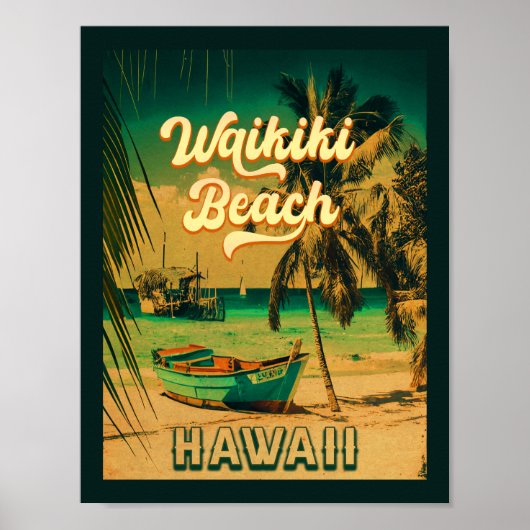 Waikiki Beach Hawaii Vintage Palmen Bäume Souvenir Poster (Vorne)