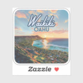 Waikiki Beach Honolulu Oahu Hawaii Retro Aufkleber (Blatt)