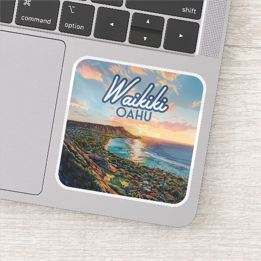 Waikiki Beach Honolulu Oahu Hawaii Retro Aufkleber (Detail)