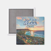 Waikiki Beach Honolulu Oahu Hawaii Retro Magnet (Vorderseite/Rückseite)