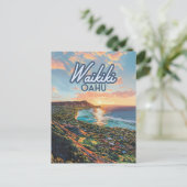 Waikiki Beach Honolulu Oahu Hawaii Retro Postkarte (Stehend Vorderseite)